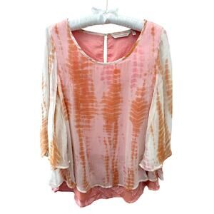 SOFT SURROUNDINGS | Pink Tie Dye Layered Tunic Top Boho Resortwear | Medium